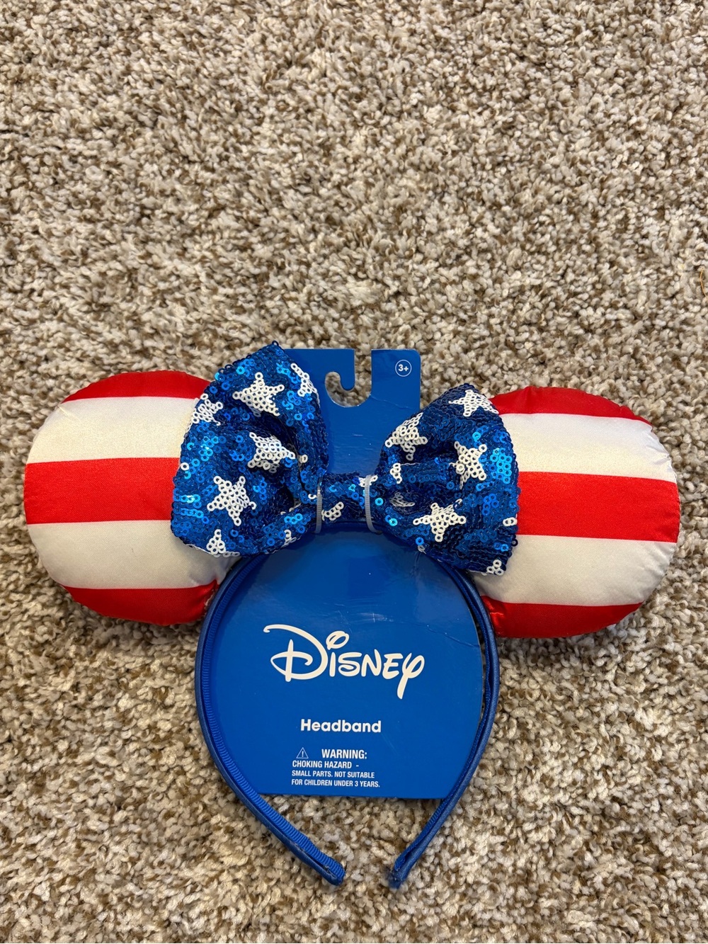 New With Tags Disney American Flag Minnie Mouse Ears With Sparkle Bow
